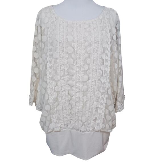 Alfani Top Blouse Stretchy Plus 2X Cream Lacey Blousy Cottage Boho Career Travel - Picture 10 of 11